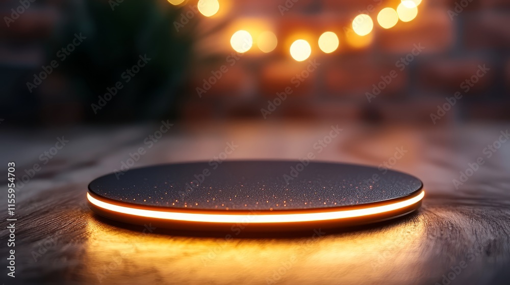 Obraz premium A wireless charging pad sitting on top of a wooden table