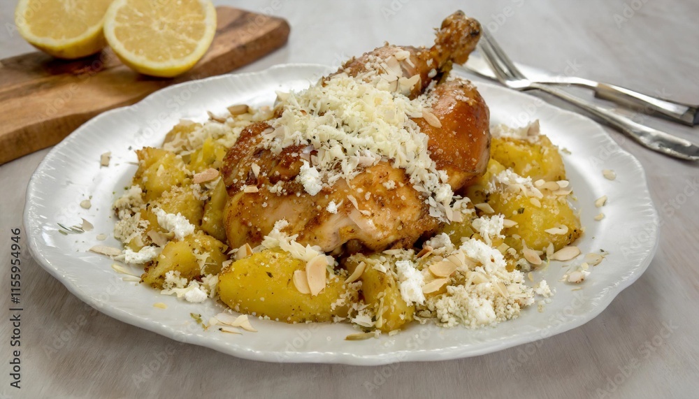 Lemony Chicken & Potatoes Topped with Creamy Feta Crumbles Lemony Chicken & Potatoes Topped with Creamy Feta Crumbles
