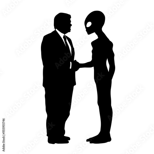 President Greeting an Alien Silhouette Vector Illustration