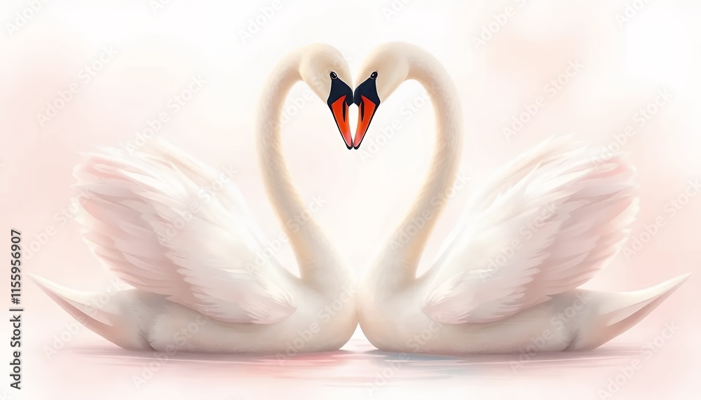 Obraz premium Loving Swans Heart Shape Romantic Pastel Artwork