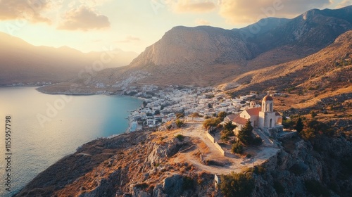 Greece travel: the stunning island of Kalymnos in the Dodecanese. picture of the town and the monastery of Agios Savvas photo