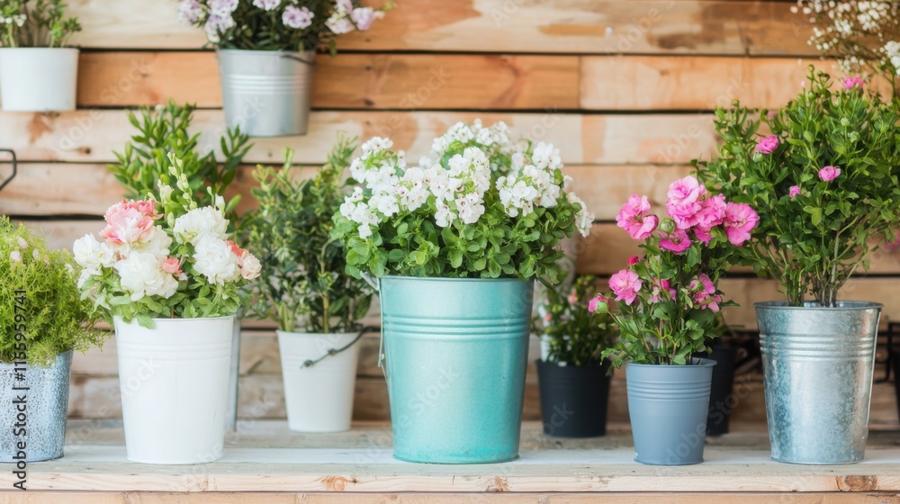Colorful spring flower arrangements at a pop-up shop for seasonal decor Colorful spring flower arrangements at a pop-up shop for seasonal decor