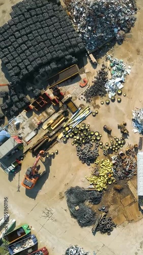 recycling sorting collection facility unique perspective tires precious metals intricate operations top down birdseye aerial view plant waste video landscape architecture design  photo