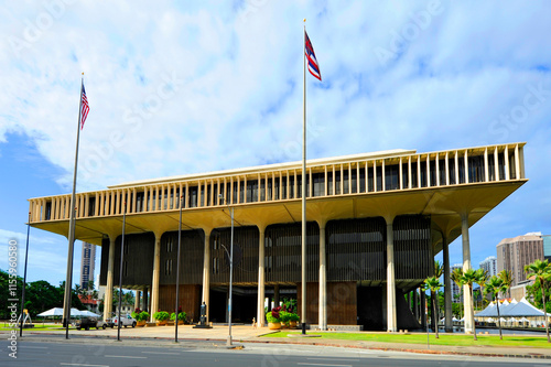 Hawaii State Capitol Building Downtown Honolulu Oahu Pacific Island Ocean