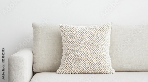 Cozy interior with neutral toned throw pillow on minimalist sofa for modern home decor