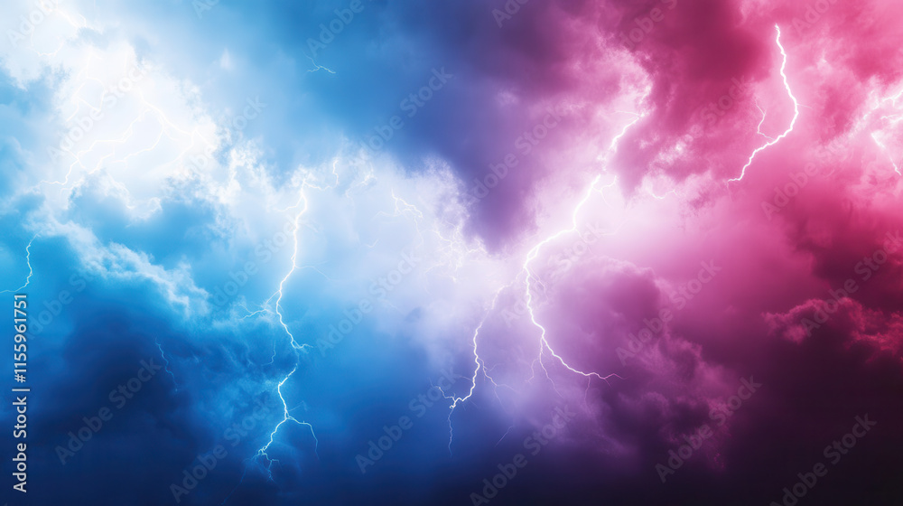 A surreal representation of dynamic storm clouds in deep crimson and icy blue, illuminated with striking bright white light streaks from above, the shapes exaggerated for drama A surreal representation of dynamic storm clouds in deep crimson and icy blue, illuminated with striking bright white light streaks from above, the shapes exaggerated for drama