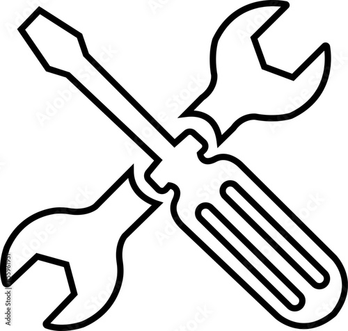 Wrench and screwdriver key icon. Simple setting tool line vector icon for web design on white background. service icon. Settings and repair, service sign - stock vector. Mechanic spanner vector.