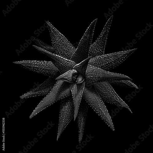 Tablou pe pânză Black and white star-shaped succulent close-up