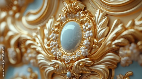 Intricate decorative medallion featuring blue gemstones and detailed metalwork