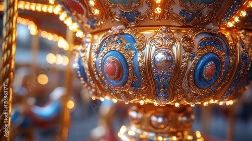 Intricate decorative medallion featuring blue gemstones and detailed metalwork
