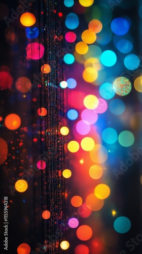 Vibrant city lights reflect on wet pavement during nighttime rain