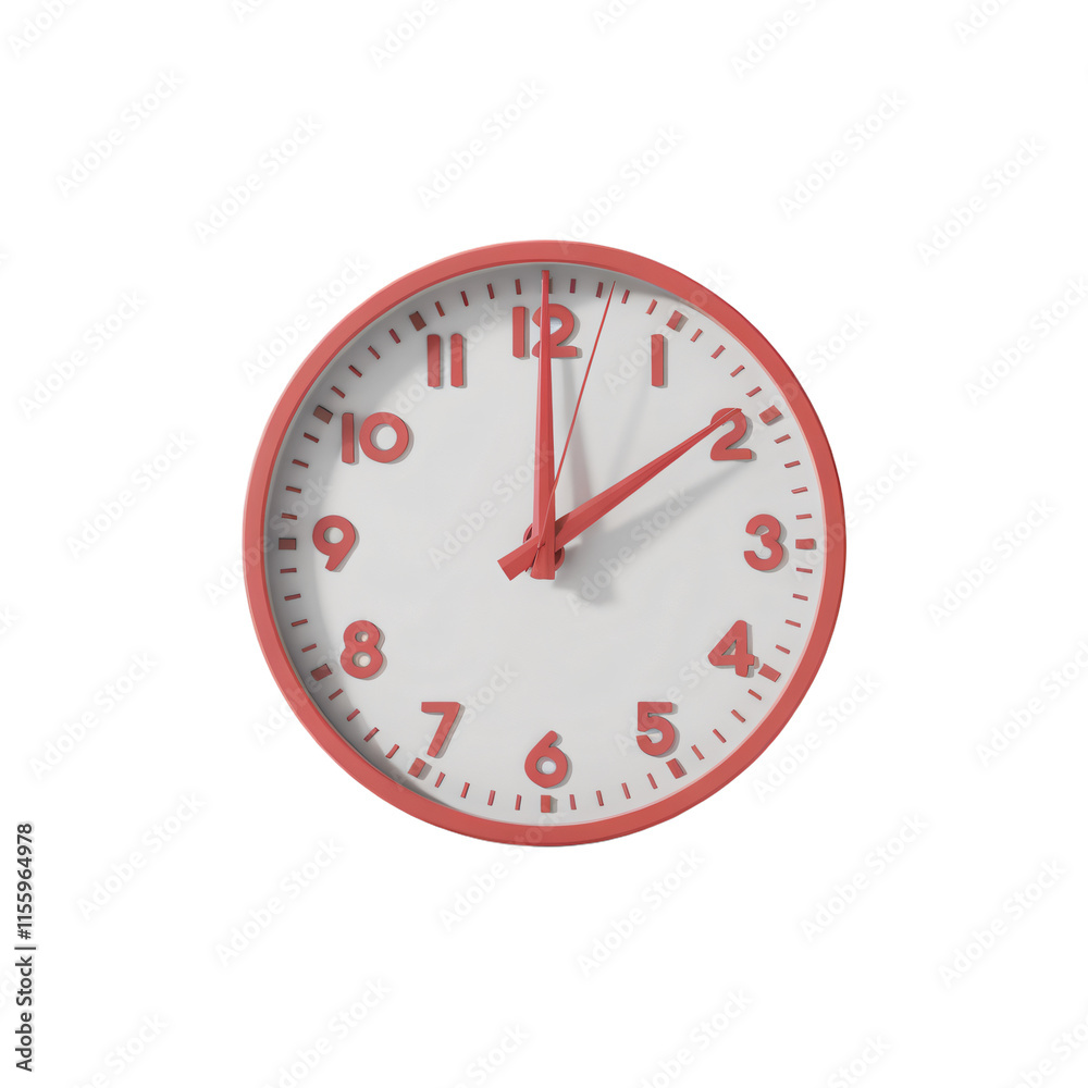 A 3D render of a minimalist red clock with transparent background. The clock has a red hour hand and minute hand, and the numbers on the clock are red as well. A 3D render of a minimalist red clock with transparent background. The clock has a red hour hand and minute hand, and the numbers on the clock are red as well.
