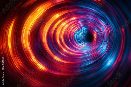 Swirling vortex of neon lights in vibrant colors, creating a hypnotic tunnel effect.