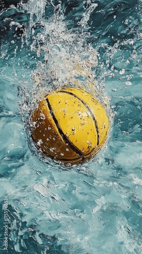 Vibrant orange and white beach ball splashes in crystal clear water on a sunn...