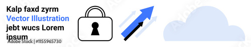 Lock icon with upward arrow pointing to a cloud, signifying secure cloud data transfer. Ideal for cybersecurity, data protection, cloud storage, information security, secure communication, IT