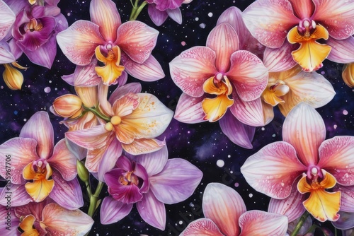 Wallpaper Mural Elegant orchid illustration, rich purple shades, intricate petal details, perfect for luxury branding, floral designs, artistic backgrounds, or sophisticated decor. Torontodigital.ca