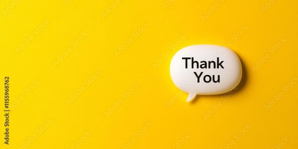 Thank you message in speech bubble on vibrant yellow background Thank you message in speech bubble on vibrant yellow background