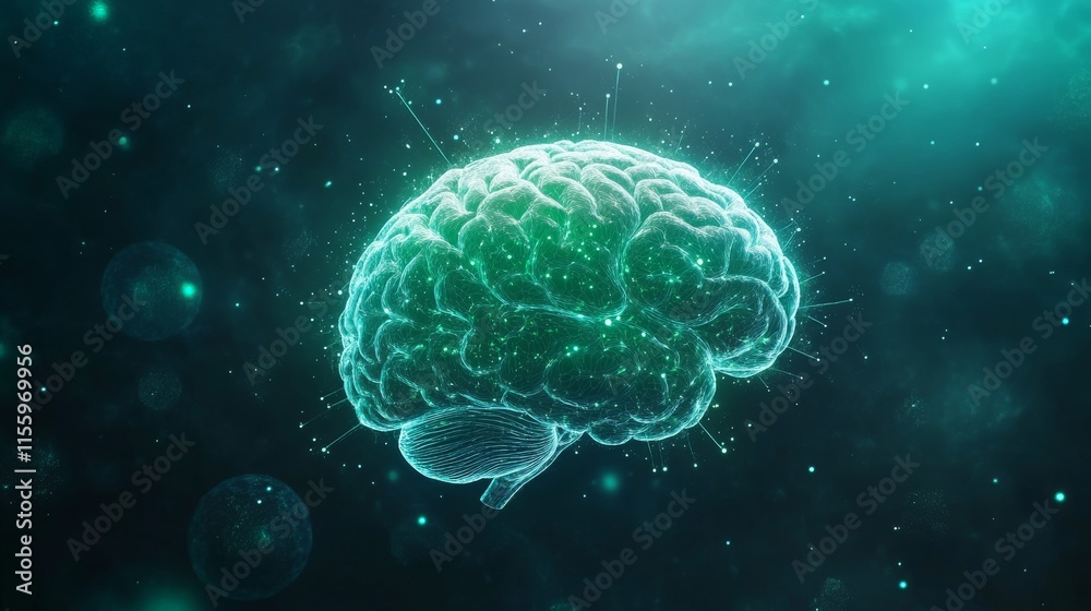 Fototapeta premium Glowing neural brain in digital space with sparkling lights