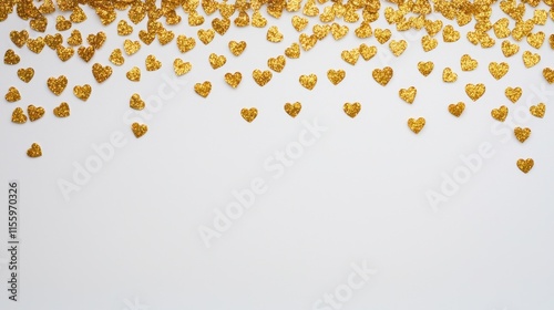 Glittering gold hearts in cascading arrangement for festive decor and invitations