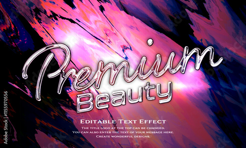 ”Premium Special” chrome metallic editable title logo text style effect, with seamless and pink antique glass holographic background. cursive script, script, handwritten,handwriting typeface
