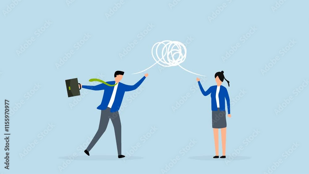 Different opinion, 4k animation of businessman and female coworker debating differing views to reach resolution. Different opinion, 4k animation of businessman and female coworker debating differing views to reach resolution.