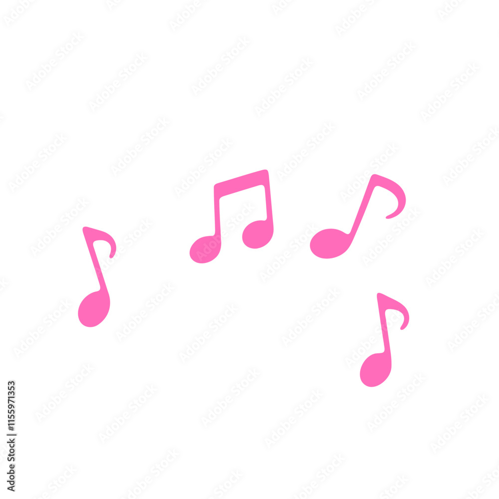 Pink music notes floating on a white background Pink music notes floating on a white background