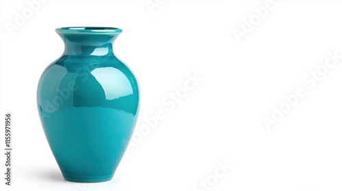 A vibrant blue ceramic flower vase with a smooth finish isolated on a pure white background, --no shadows photo