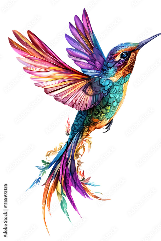 Obraz premium Birds of the Amazon, Hummingbird in the Forest, Art, Image, with Transparent Background PNG, for Stickers, T-Shirt Print, Cap, Mug, Flip Flops, Mousepad, Transparent PNG