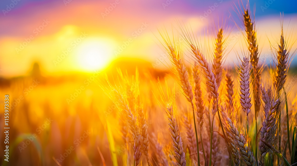 Summer landscape of a golden wheat field at sunset, with warm and beautiful light. Summer landscape of a golden wheat field at sunset, with warm and beautiful light.