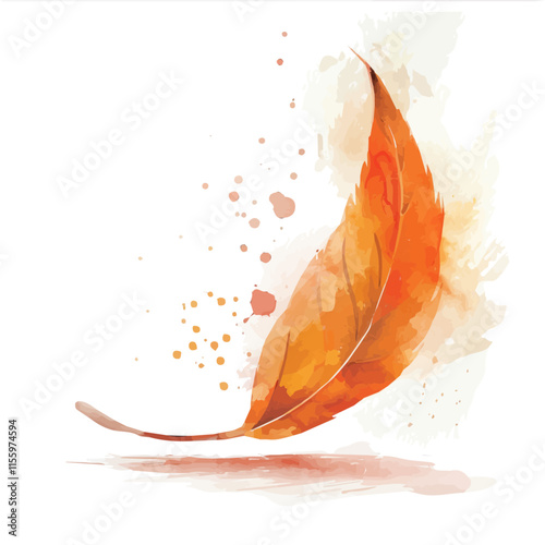 A watercolor painting of a fallen leaf drifting in the wind, isolated on a white background. Fallen leaf vector.
