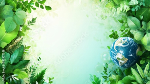 World Environment Day abstract background. Featuring lush greens, blues, and browns. Highlighting environmental conservation, sustainability, and nature. Perfect for World Environment Day events photo