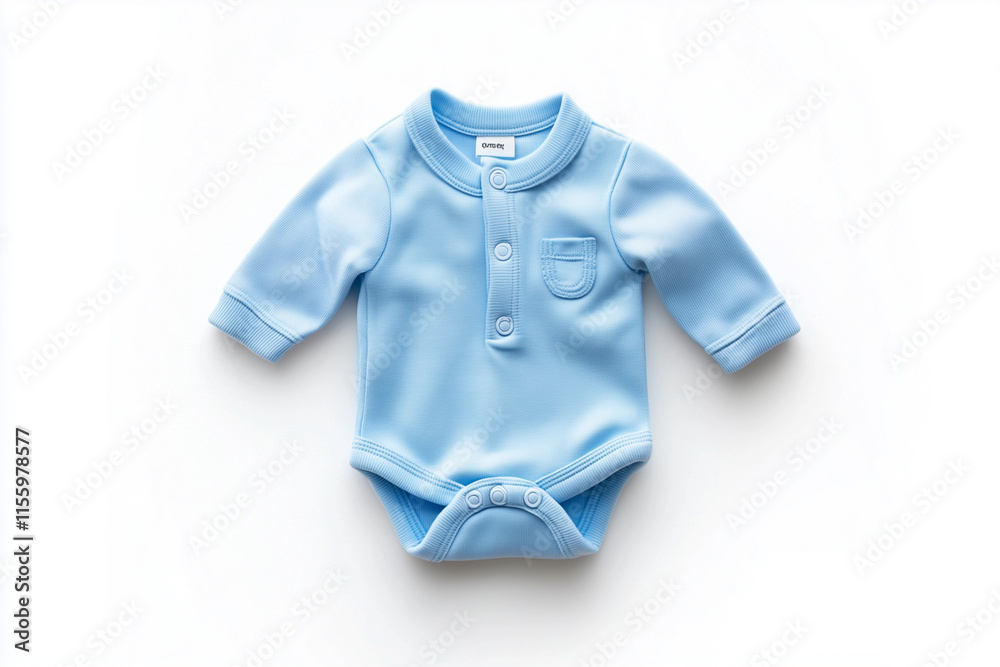 baby blue onesie with a striped pattern. The baby is not wearing any clothes. The image is of a baby's clothing baby blue onesie with a striped pattern. The baby is not wearing any clothes. The image is of a baby's clothing