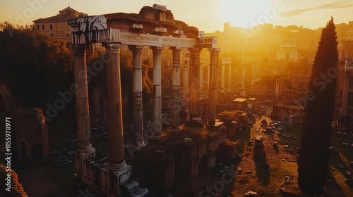 Rome, Italy's Roman Forum. vintage columns. remains of a Roman town in ancient Italy. The Vittoiano Museum is located beneath Piazza Venecia Square on the Capitoline Hill (Capitolium).  photo