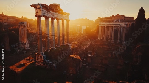 Rome, Italy's Roman Forum. vintage columns. remains of a Roman town in ancient Italy. The Vittoiano Museum is located beneath Piazza Venecia Square on the Capitoline Hill (Capitolium).  photo