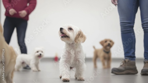 Puppy socialization in class setting for early development and interaction photo