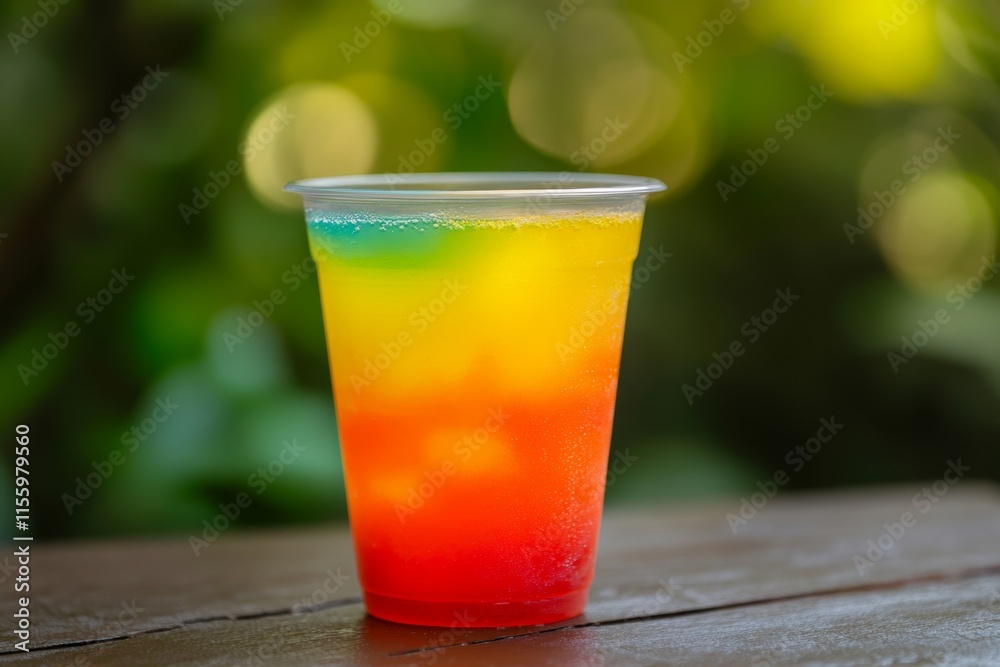 Rainbow Layered Drink in a Plastic Cup Rainbow Layered Drink in a Plastic Cup