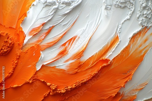 Delicate orange and white feather patterns on a soft fabric background