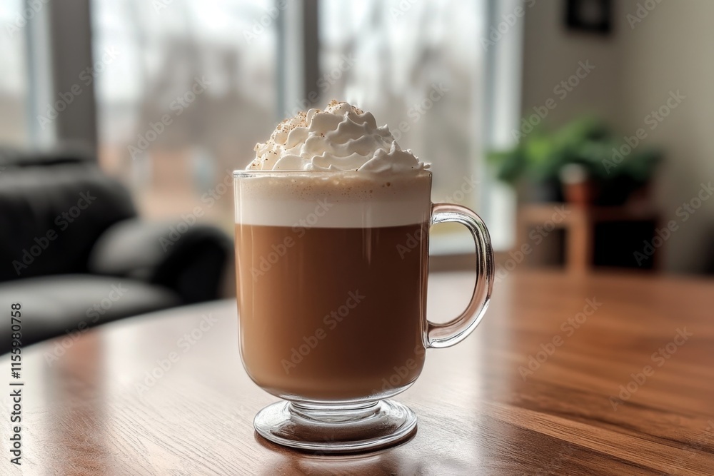 Cozy Whipped Cream Latte in a Glass Mug Cozy Whipped Cream Latte in a Glass Mug