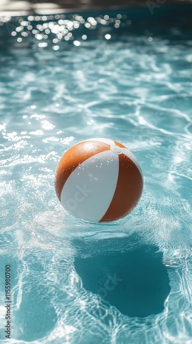 Colorful beach ball floating in clear water on a sunny day during summer fun