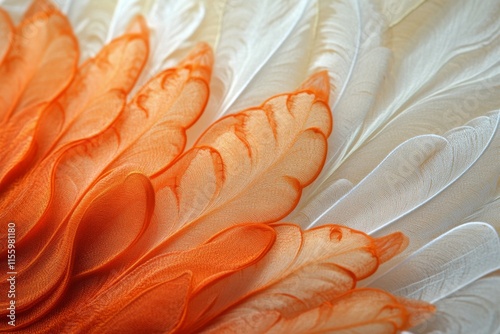 Delicate orange and white feather patterns on a soft fabric background