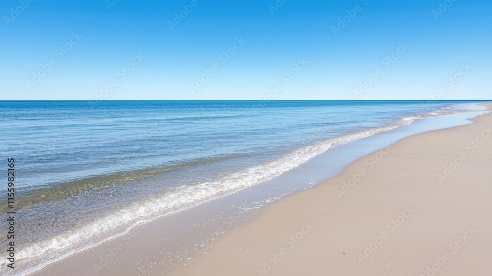 Obraz premium Serene beach landscape with endless horizon and clear blue skies