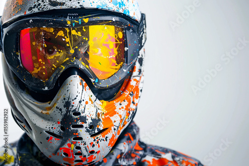 Dynamic paintball player in action with vibrant splashes of color - Generative AI artwork photo