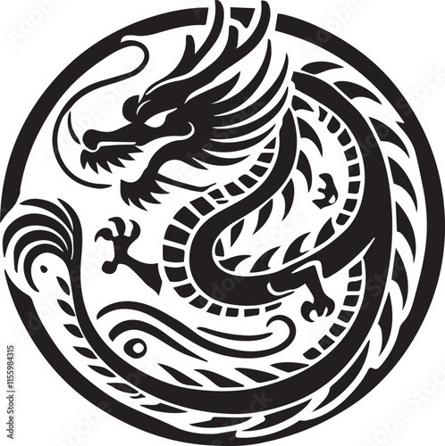 Chinese dragon logo icon silhouette vector Illustration silhouette vector style, white background, illustration