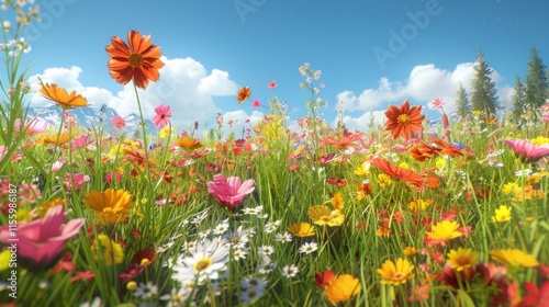 Vibrant Wildflower Meadow Under a Sunny Sky