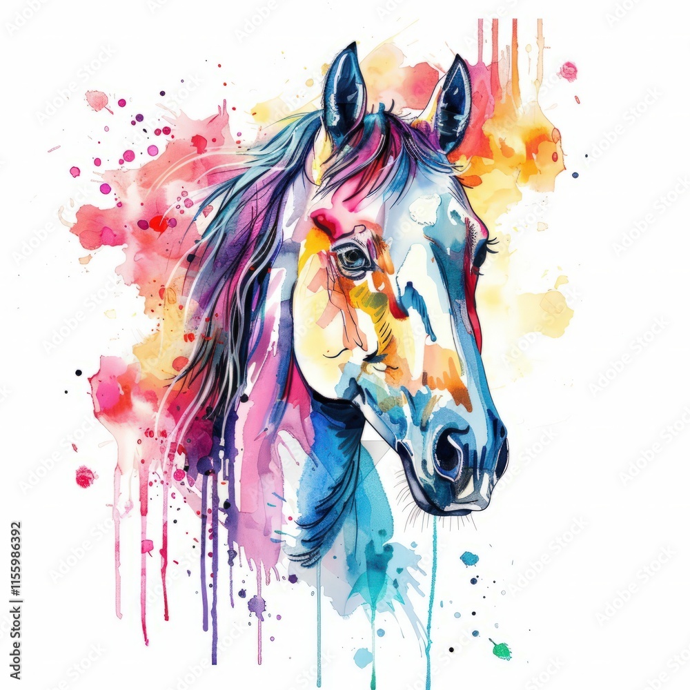 Fototapeta premium Abstract colorful background with the image of a horse as in a watercolor painting.