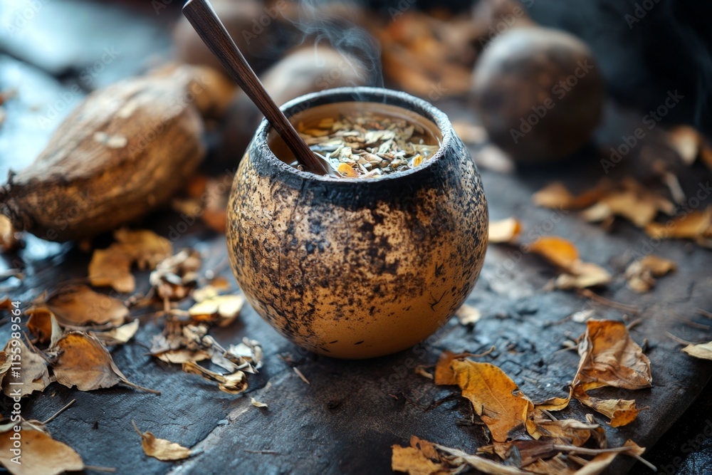 Fototapeta premium Traditional South American Mate Tea in Earthenware Cup