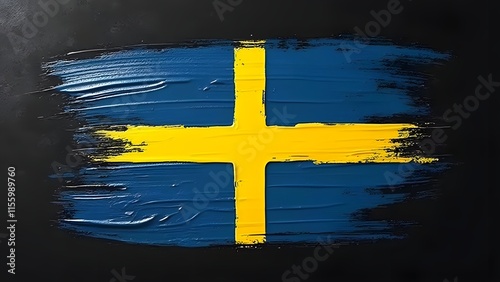 Swedish Flag on Black Background with Watercolor Effect

