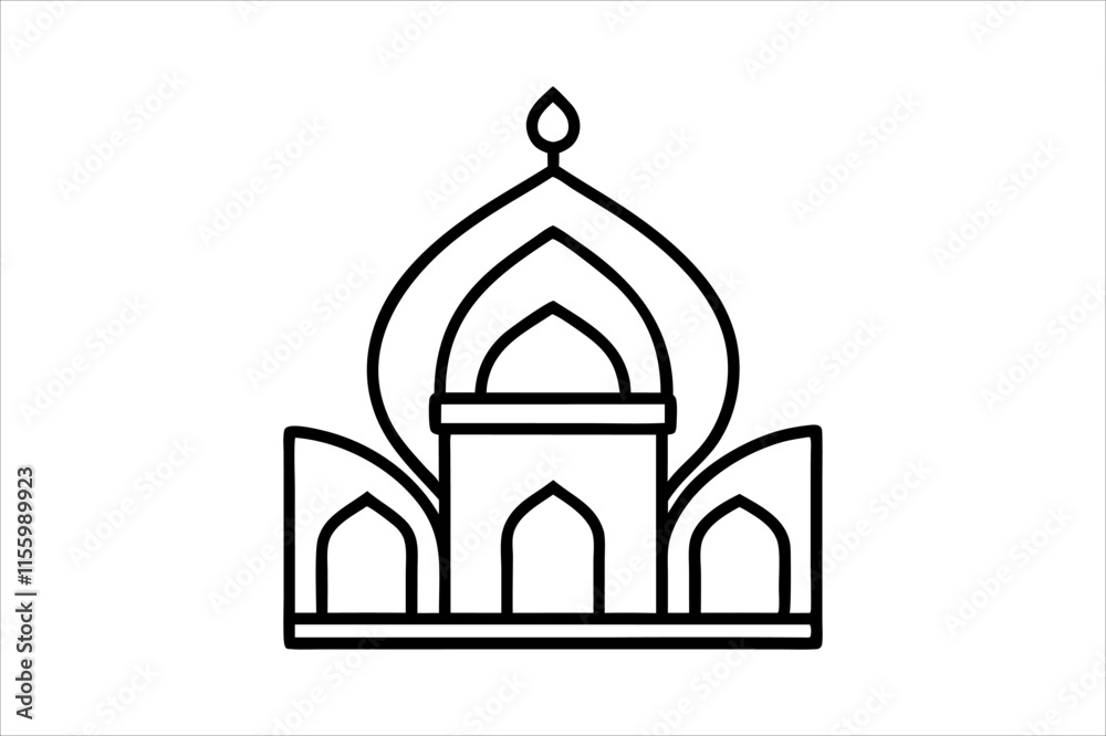 A mosque silhouette vector icon logo on white background. A mosque silhouette vector icon logo on white background.