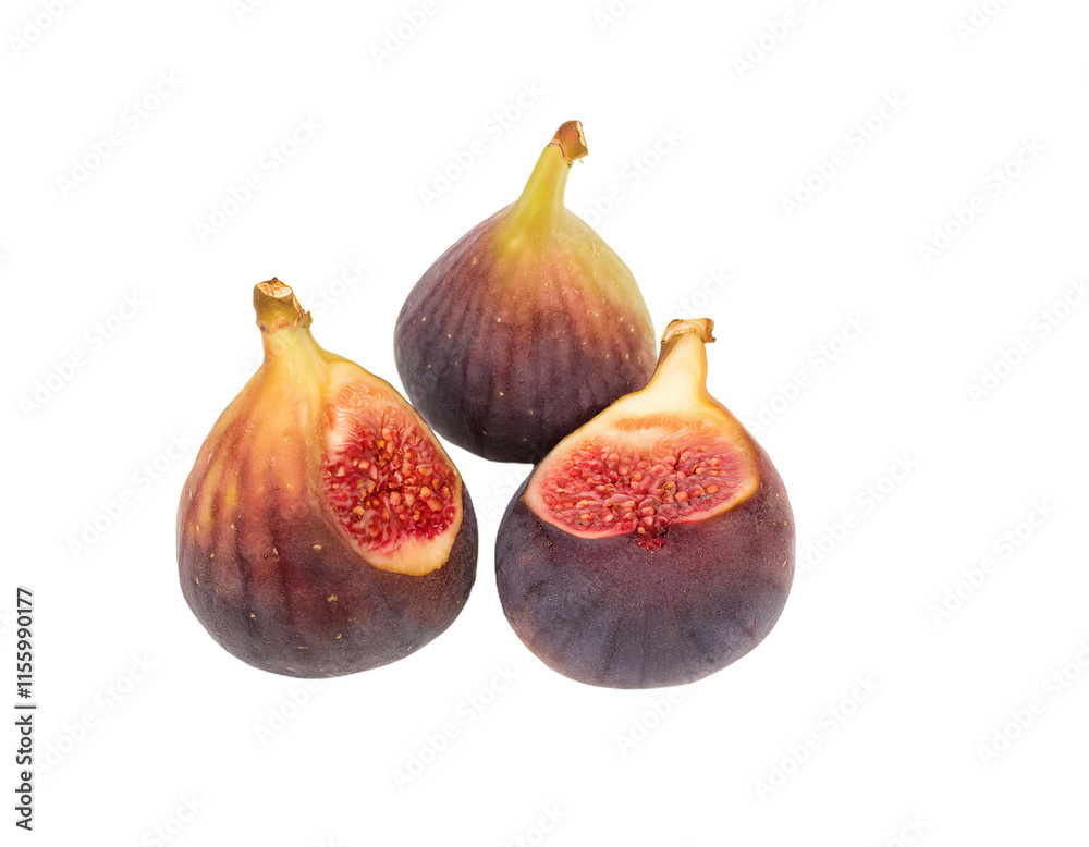 Fresh figs showing ripe red interior on transparent background Fresh figs showing ripe red interior on transparent background