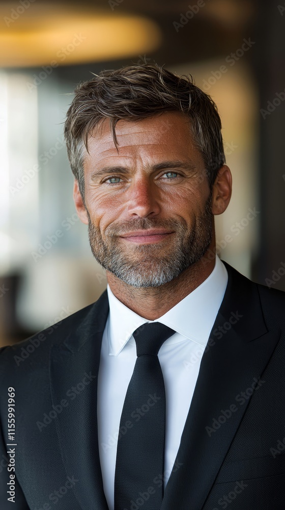 A man in a suit and tie smiles at the camera A man in a suit and tie smiles at the camera